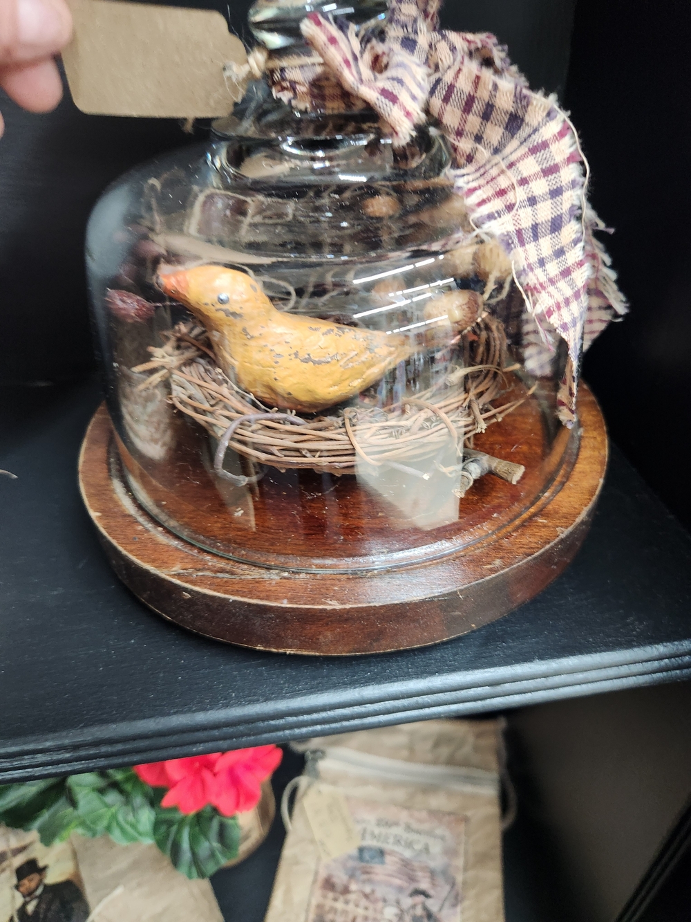 Yellow Decorative Bird Ornament in Glass Cloche